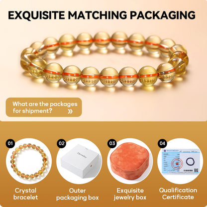 plyosdey Bracelet for Women Natural Stone 8mm Beaded Stretch - Crystal Bracelet for Meditation Yoga, Positive Aura Jewelry Gift for Her (Citrine)
