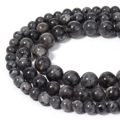45pcs 8mm Natural Stone Beads Black Larvikite Beads Energy Crystal Healing Power Gemstone for Jewelry Making, DIY Bracelet Necklace