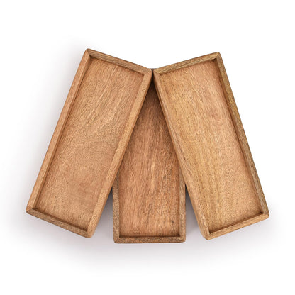 Samhita Mango Wood Serving Platter with Raised Edge -Set of 3 for Display Fruit Snacks Appetizer Sushi Food Decorative (12" x 5" x 0.75")