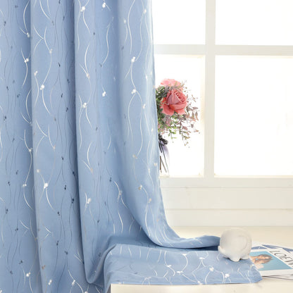 BGment Room Darkening Curtains 63 Inches Long, Grommet Thermal Insulated Blackout Curtains with Wave Line and Dots Printed for Bedroom, 2 Panels, Each 42 x 63 Inch, Light Blue