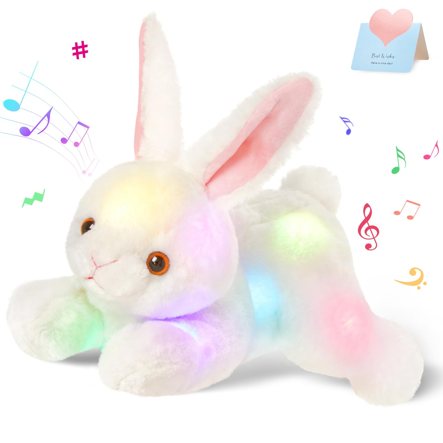 SpecialYou Light up Music Plush Bunny Rabbit Stuffed Animal Rabbit Plushie Toy Glow in The Dark Bedtime Companion Easter Bunny Gift for Kids, 14’’Best Gifts for Easter Day(LED & Musical)