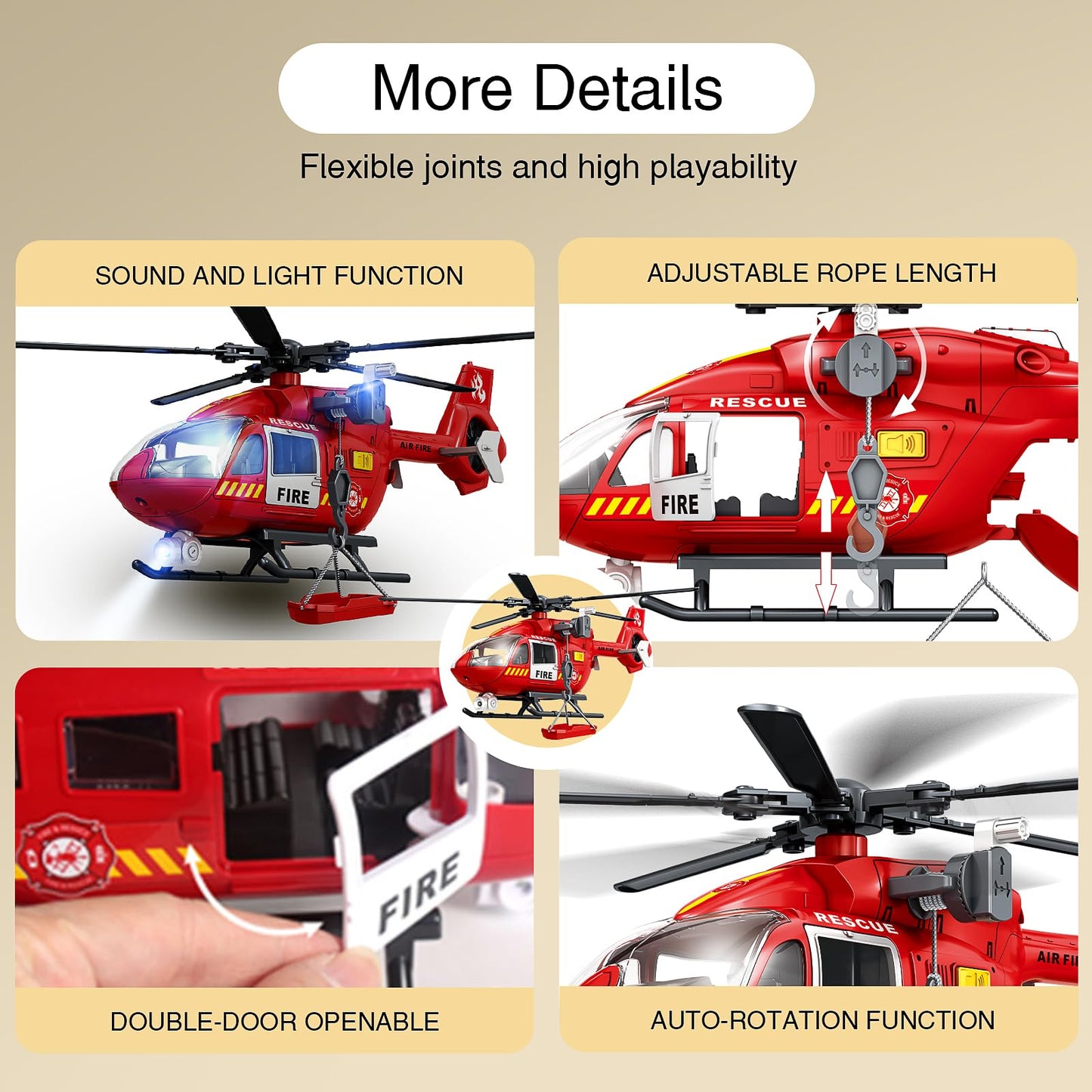 XUEXUE Large Helicopter Toy 15 Inch, Kids Helicopter with Rescue Crane & Hanging Tray, Toy Helicopter with Lights and Sounds, Helicopter Toys for Kids 3-5, Birthday Gift for Boys Age 3-7