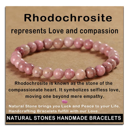 AD Beads Handmade Gemstone Stretch Elastic Bracelet Crystal Healing Reiki Nature's Beauty and Spiritual Essence Unisex (6mm, Rhodochrosite)
