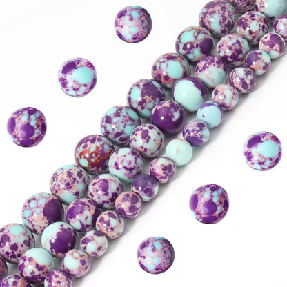 Siomia 45pcs 8mm Natural Purple Sea Sediment Jasper Gemstone Beads Energy Healing Crystal Round Loose Stone Beads for Jewelry Making, DIY Bracelets Necklaces