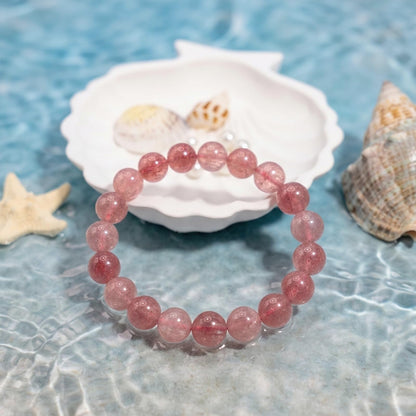 Kryllite Crystal Bracelets, Bracelet for Women, Nature Strawberry Crystal Stretch Elastic Bracelet, Nature Gemstone-8mm, Healing Stone Bracelets, Pink Jewelry Gifts for Women, Holiday