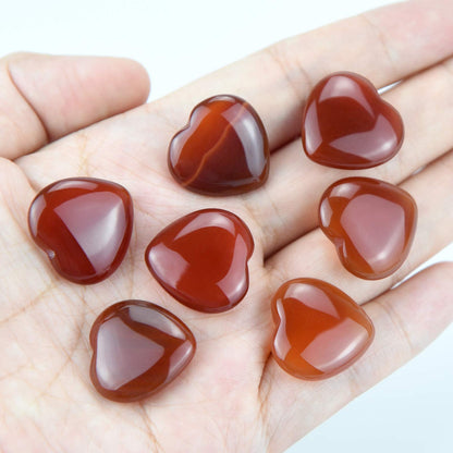 Marrywindix 15 Packs 0.8 Inch Healing Crystal Natural Red Agate Heart Love Carved Palm Worry Stone Chakra Reiki Balancing
