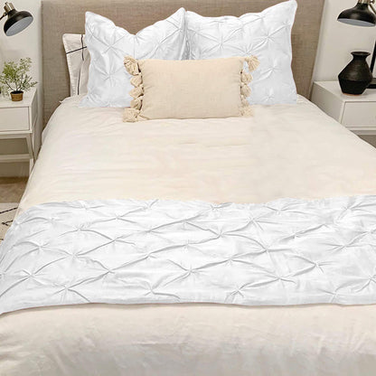 ABP COLLECTION Luxury Pinch Pleated Bed Runners - 100% Cotton 800 Thread Count, Modern Hotel Quality, California King Size, White