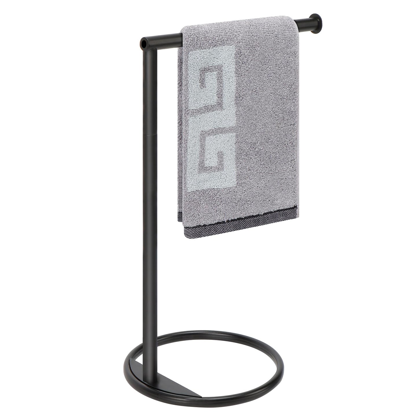 NearMoon Hand Towel Holder Stand, Thicken Metal L Shape Hand Towel Rack, Small Towel Ring, Stable Standing Towel Bar for Bathroom Kitchen Vanity Countertop, 8” L 14” H (Matte Black, 1 Pack)