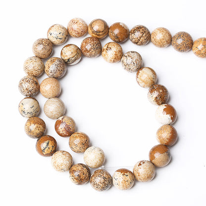 Natural Picture Jaspers Stone Beads Round Smooth Gemstones Loose Spacer Beads for Jewelry Making DIY Necklaces Bracelets 8mm 46pcs 15"