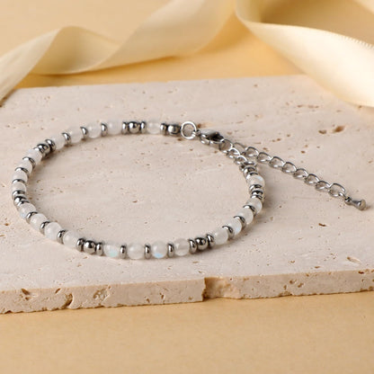 4mm Moonstone Tiny Beaded Bracelets For Women, Energy Gem Charm Jewelry Adjustable Bracelet Gifts for Mom, Daughter, Wife, Coworkers, Friends, Bestie