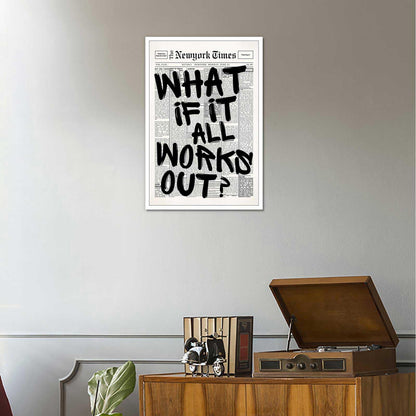Drimiler Retro Black And White Newspaper Poster What If It All Works Out Canvas Wall Art Positive Affirming Quote Minimalist Prints Painting For Home Bedroom Dorm Wall Decor 8x12in Unframed