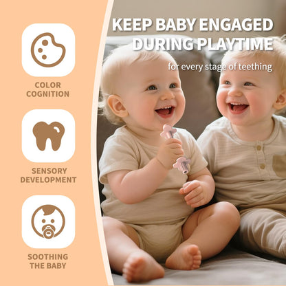 6-Pack Silicone Teething Tubes for Babies 6-12 Months, BPA-Free Non-Choking Teether Sticks Toys, Teething Relief Chew Straws for Infants & Toddlers, Baby Gifts (Rose Pink Lavender Mint Yellow Red)