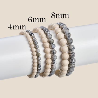 Bivei 2-Piece 8mm Beaded Bracelets for Women – Picasso Jasper, White Fossil Jasper – Handmade Natural Crystal Stretch Elastic Jewelry for Meditation, Yoga, Protection Gifts