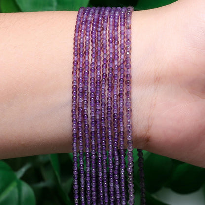Songxi 180pcs 2mm Amethyst Natural Round Stone Beads for Jewelry Making, Smooth Loose Small Gemstone Beads for Bracelets Necklace, Chakra Stones with Energy Power