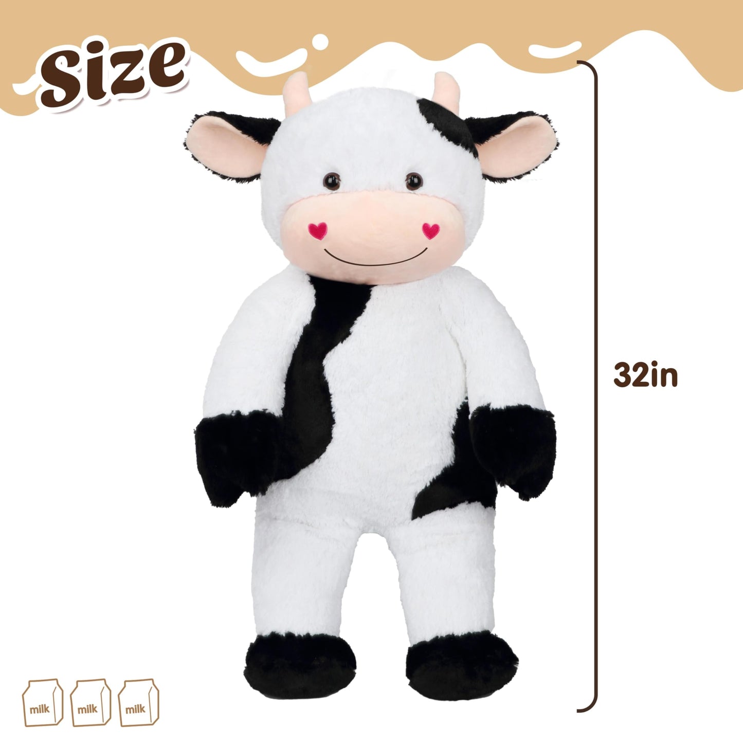 Cudhug 32" Large Cow Stuffed Animal, Giant Soft Plush Fluffy Cow Toy Birthday Holiday Party Gifts for Kids Girls Boys