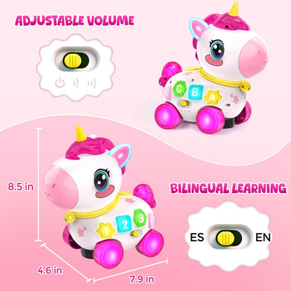 Toy for 1 Year Old Girl Gifts, Unicorn Baby Toys 6-12-18 Months, Musical Learning Toy, 1st Birthday Gift for 1 Year Old Girl Toys, Bilingual Educational Toy with Music & Light for Toddler