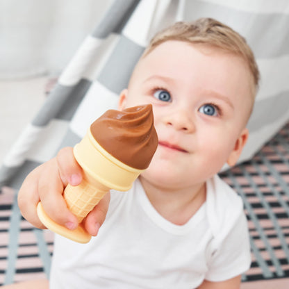 Smily Mia Baby Fruit Food Feeder & Freezer Teether Combo, ICY Bite Ice Cream Teether for Baby Cooling Relief, BPA Free Silicone Feeder for Safe Infant Self Feeding,3 Month+,Choclate Brown