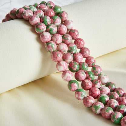 60pcs 6mm Green Red Rain Flower Beads Natural Gemstone Beads Round Loose Beads for Jewelry Making