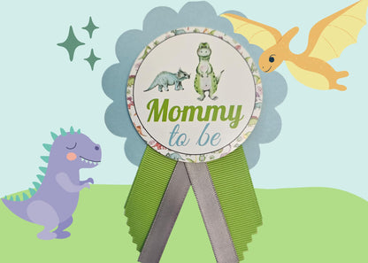 Dinosaur Baby Shower Pins for Mommy Daddy Jungle Family to wear, It's a Boy Blue Green Sprinkle (MOM & DAD PINS)