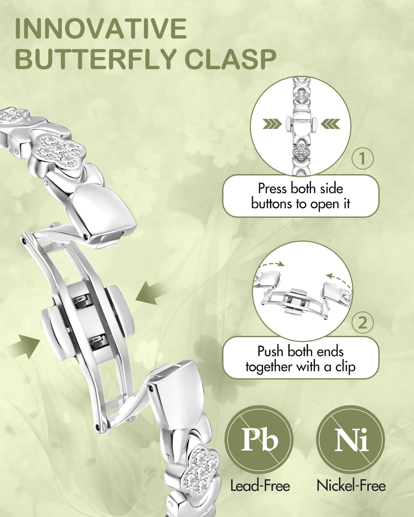 Feraco Pure Copper Bracelets for Women, 5X Ultra Strength Magnetic Bracelet with 5000 Gauss Magnets & Sparkling Cubic Zirconia, Upgraded Butterfly Clasp, Infinite Clover Jewelry Gift (Silver)
