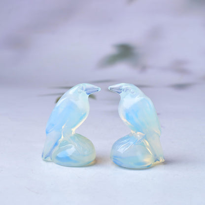WUYOUSHI Natural Opal Crystal Raven Statue 2" Healing Crystal Handmade Sculpture Lucky Guardian Pocket Statues Reiki Meditation Office Home Decoration Gift