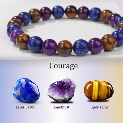 Bolinailo Healing Crystal Courage Bracelet 8mm Crystal Beaded Bracelet for Women Men Natural Stones of Lapis Lazuli, Amethyst and Tiger Eye Handmade Gemstone Reiki Spiritual Jewelry Gifts