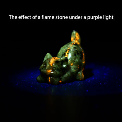 DZJXBZhu Flame Stone Cat Crystal Statue Healing Crystal Reiki Meditation Pocket Gem Guardian Sculpture Home Study Table Desk Decor Collection Gift for Loved Ones