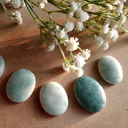 crystalmiracle Beautiful Amazonite Gemstone Worry Stone Positive Energy Crystal Healing Thumb Stone for Reiki Meditation Feng Shui Gifts for Men Women