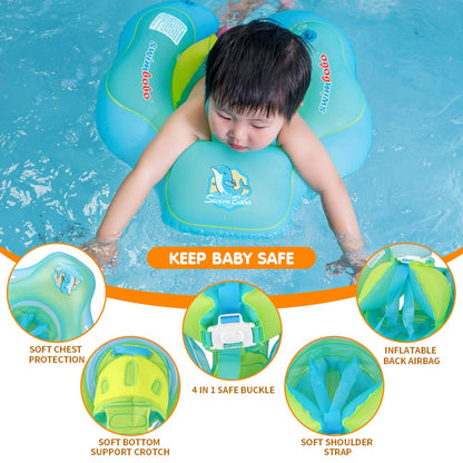 New Upgraded Swimbobo Baby Swimming Float Kids Inflatable Swim Ring with Safety Support Bottom Swimming Pool Accessories for 3-36 Months (Blue, L)