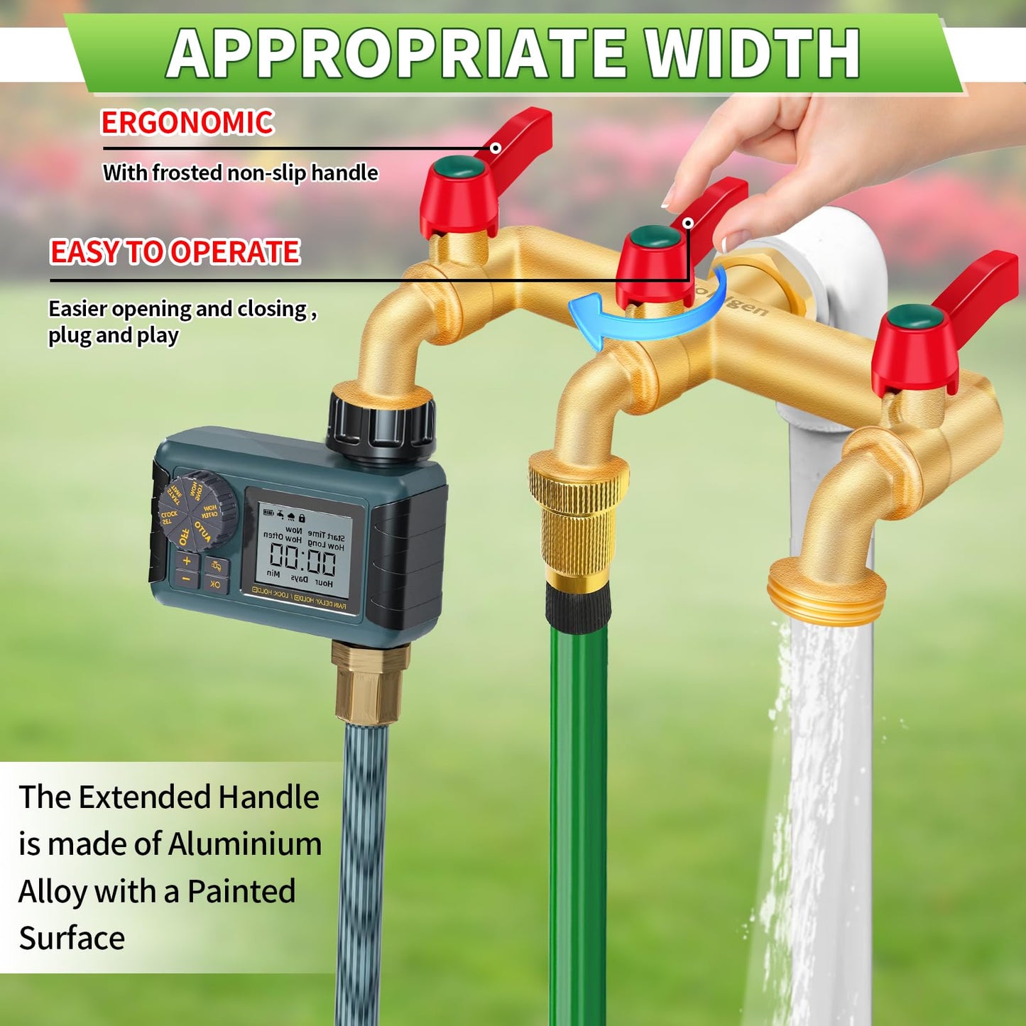 Boltigen 3 Way Water Hose Valve Splitter, Brass High Flow Garden Hose Faucet, 3/4 NPT Inlet to 3/4 GHT Outlet Garden Hose Manifold, Three Way Water Outdoor Splitter with Shut Off, Gold