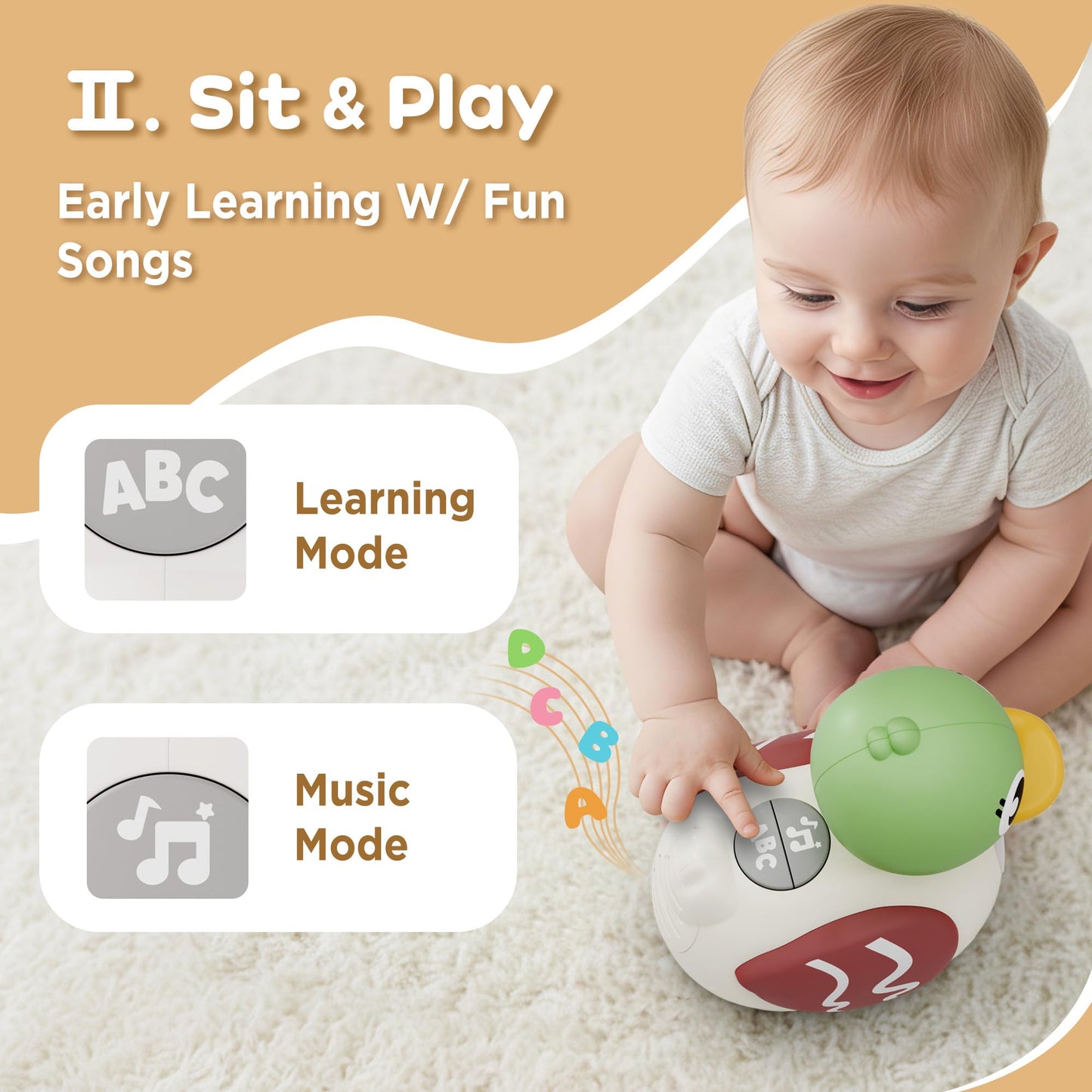 iPlay, iLearn Baby Musical Duck Toy, Infant Tummy Time Crawling Toy, Toddler Music Duck W/Light Sound 6-12 Month, Sensory Development Learning First Birthday Gift 7 8 9 10 Month 1 Year Old Boy Girl