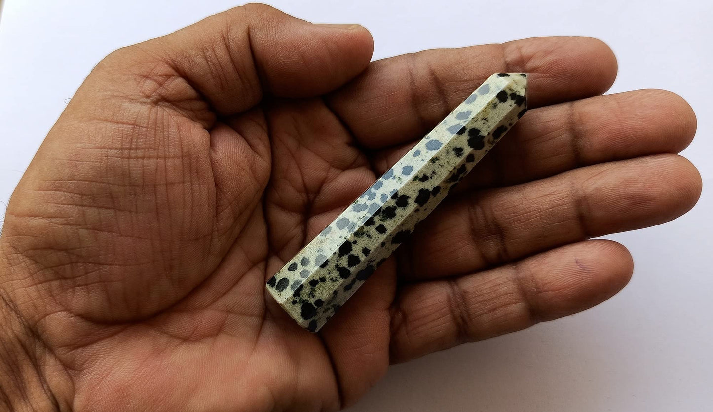 WholesaleGemShop 3 Inch Dalmantion Gemstones Obelisk Tower Jumbo Facet Aura Rock Crystal Natural Polished Earth Wand Spirit
