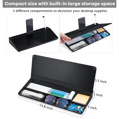 Varhomax Desktop Whiteboard with Storage, Desk Organizer Dry Erase Glass White Board to-do List Memo Notepad for Home Office and School Supplies (Black)