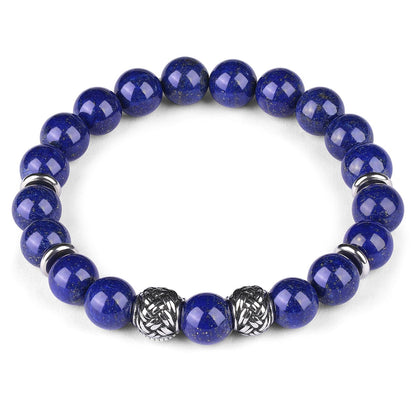 King Will Natural Lapis Lazuli Bead Bracelet for Men, 10mm Royal Blue Gemstone Spiritual Healing Bracelet with Braided Metal Accents, Inner Peace Jewelry