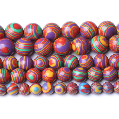 36pcs 10mm Natural Stone Beads Rainbow Malachite Round Loose Beads for Jewelry Making DIY Bracelet Crystal Energy Healing Power Stone (10mm, Colorful Malachite)