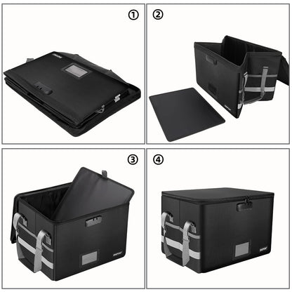 ENGPOW File Box with Lock,Fireproof Document Box with Zipper＆Pockets,Collapsible File Organizer Filing Storage Cabinet with Handle,Portable Home Office Safe for Hanging Letter/Legal Folder,Black