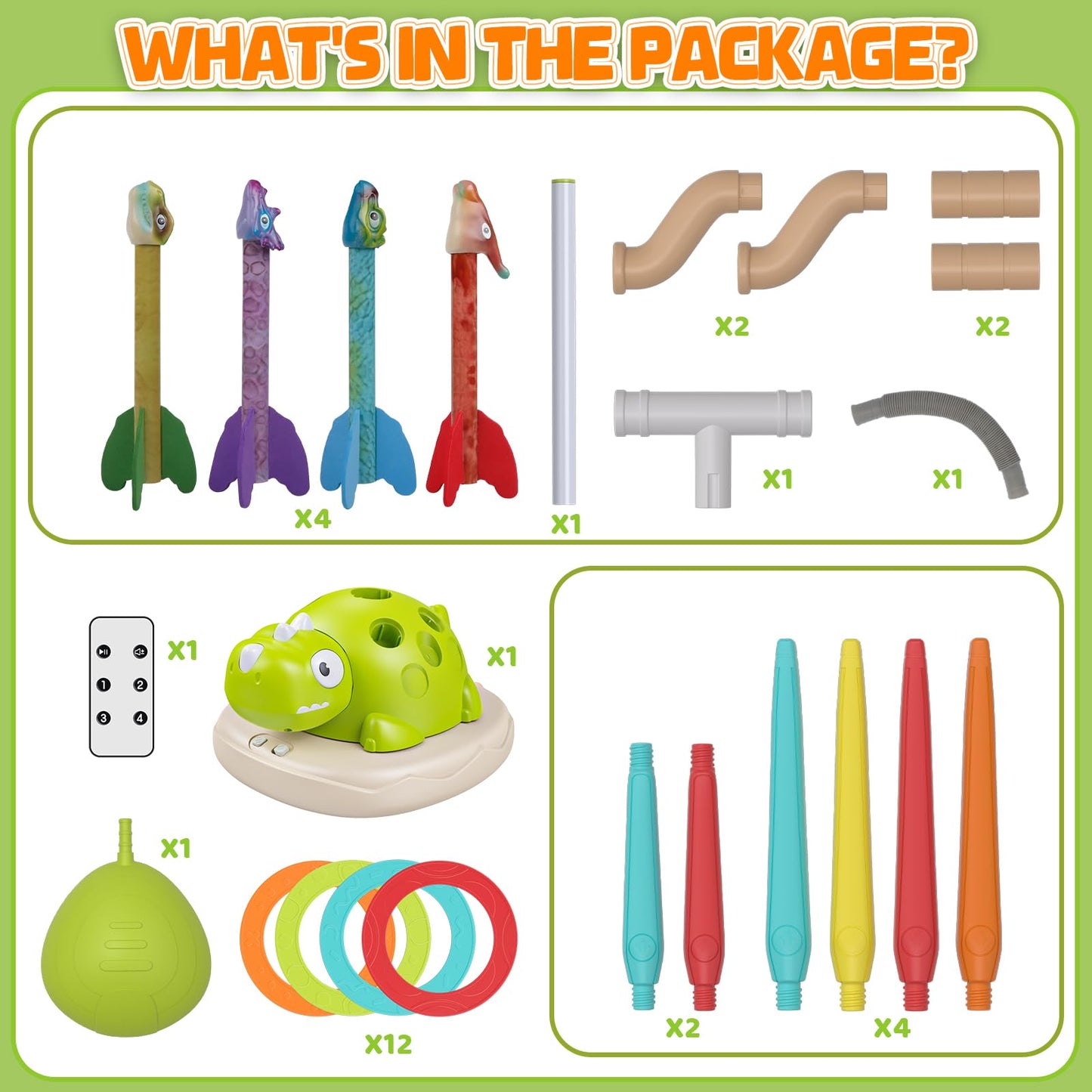 3 in 1 Dinosaur Rocket Launcher Musical Jump Toss Ring Game and Stomping Toys for Kids Outdoor with Remote Control, Indoor Outside Toy for Boys Girls 3-13 Toys for Ages 5 6 7 8 9 10 11 Birthday Gifts
