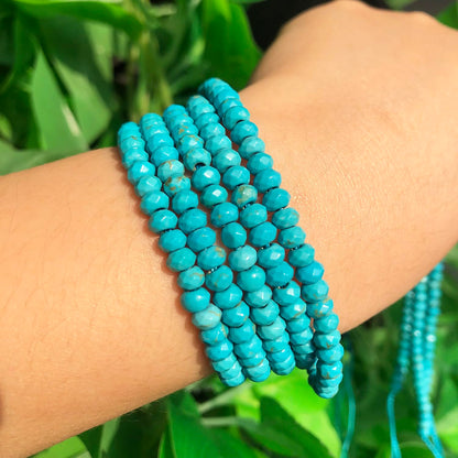 2 String 220PCS 3x5mm Natural Turquoise Stone Beads for Jewelry Making, Songxi Facted Loose Gemstone Beads for DIY Bracelet Necklace Making Supplies with Energy Healing Chakra Power