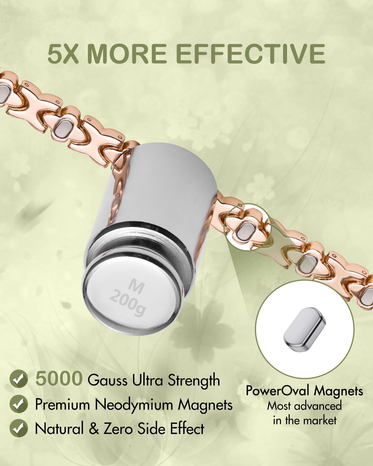 Feraco Pure Copper Bracelets for Women, 5X Ultra Strength Magnetic Bracelet with 5000 Gauss Magnets & Sparkling Cubic Zirconia, Upgraded Butterfly Clasp, Infinite Clover Jewelry Gift (Rose Gold)