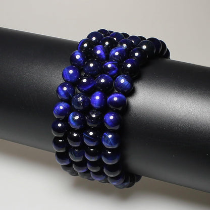 MJDCB Stone Beads 8mm 43pcs Round Sapphire Blue Tiger's Eye Loose Gemstone Bead Charms for Jewelry Making Bracelet Necklace Earring Pendant