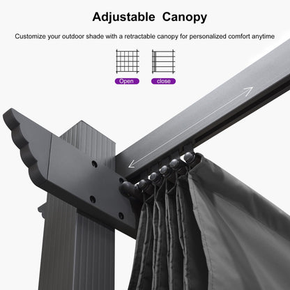 PURPLE LEAF 10' X 13' Outdoor Pergola with 4-Sided Curtains Retractable Canopy Patio Aluminum Sun Shade for Garden Deck Porch Gazebo Pavilion Grill Modern Yard Grape Trellis Pergola Gray