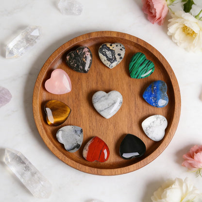 shuielai Heart Shaped Healing Crystals 10 PCS 1 Inch - Palm Worry Stone for Chakra Reiki Balancing Meditation, Spiritual Love Gifts for Women（Color Mixing）