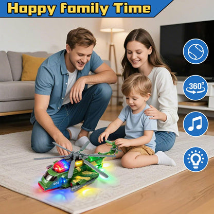 Bloolilies Helicopter Toy for Kids 3-5 6 7, Army Military Toy Helicopters with Lights and Music for Toddlers Birthday Gift, Bump and Go Airplane Toys for Boys Girls 3 4 5 6 7 Years Olds