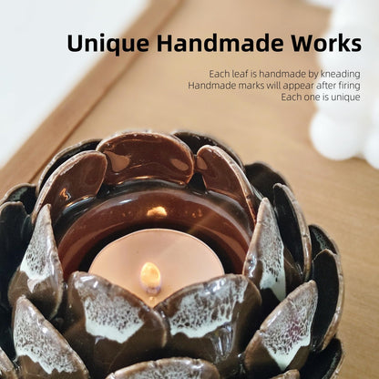 GANBEITEE Ceramic Candle Holder, Tealight Candle Stand, Handmade Pinecone Tea Light Holder for Home Decor Wedding Party (Coffee Colour