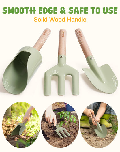 ROBUD Kid Gardening Set, Wooden Garden Tool for Kid, Garden Tool Kit with Tool Storage Bag, Apron, Gloves, Montessori Toys for Kids to be Closed to Nature, WRP25