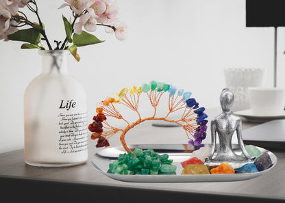 Carselage Meditation Accessories, Zen Spiritual Decor, 7 Chakra Crystal Tree Healing Stones and Yoga Statues, for Living Room, Office, Shelves, Mantle Decor, Birthday Gifts for Women