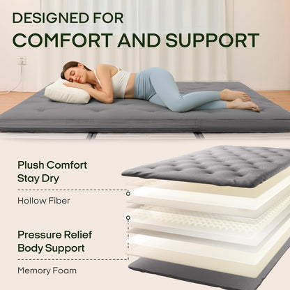 ZonLi Japanese Floor Futon Mattress Queen Size 80"x 60", 100% Cotton Cover 2.5'' Thicken Tatami Mattress, Foldable Sleeping Pad, Portable Dormitory Tatami Mat(Grey)