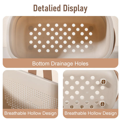 JiatuA Plastic Storage Basket with Handle Portable Shower Caddy Tote Organizer Basket Bin for Bathroom Kitchen Dorm Room Bedroom, Beige