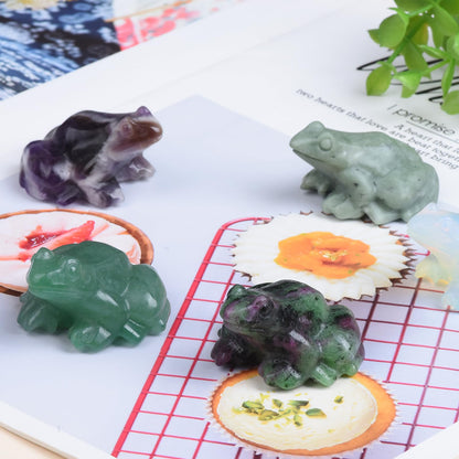 QLRSUXN 2 Inch Fluorite Frog Crystal Figurine,Frog Gifts Healing Crystal Decor，Frog Garden Statue Stone Energy Gemstones, in Bedroom Office Christmas Meditation Gifts Aquarium Decoration
