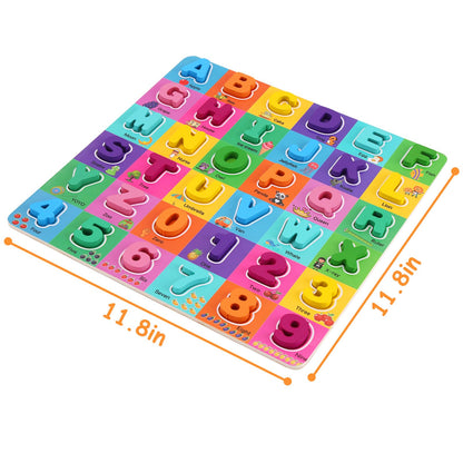 Wooden Alphabet Puzzles Ages 3-5, Alphabet and Number Puzzle with ABC Learning for Kids Ages 3 4 5, Preschool Learning Toys with Chunky ABC Puzzle Board for Girls Boys Kindergarten